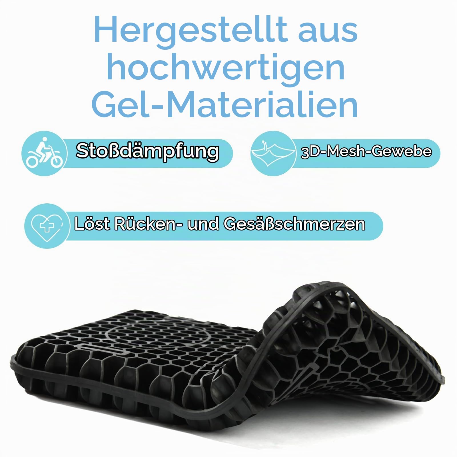 8.7x11.4in Motorrad Gel Sitzkissen, Motorrad 3D Waben Motorrad Sitzbezug, Stoßdämpfende atmungsaktive Sitzkissen für bequeme lange Fahrten (Back)
