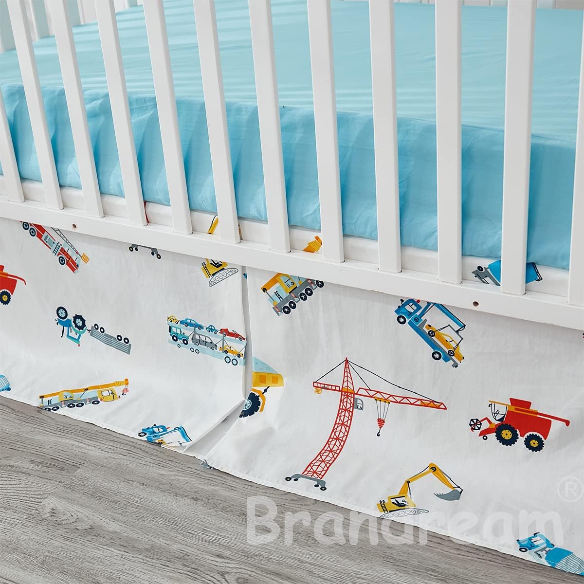 Brandream Truck Construction Vehicle Boys Crib Bedding Sets for Baby Car Nursery Comforter Set 6 Pieces 100% Cotton,Blue White Breathable Soft