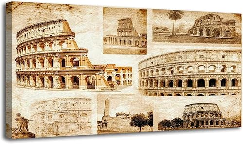 Arte de pared grande de 30 x 60 pulgadas, fotos retro de viaje vintage, monumentos europeos, pintura impresa en lienzo, arte de pared para sala de