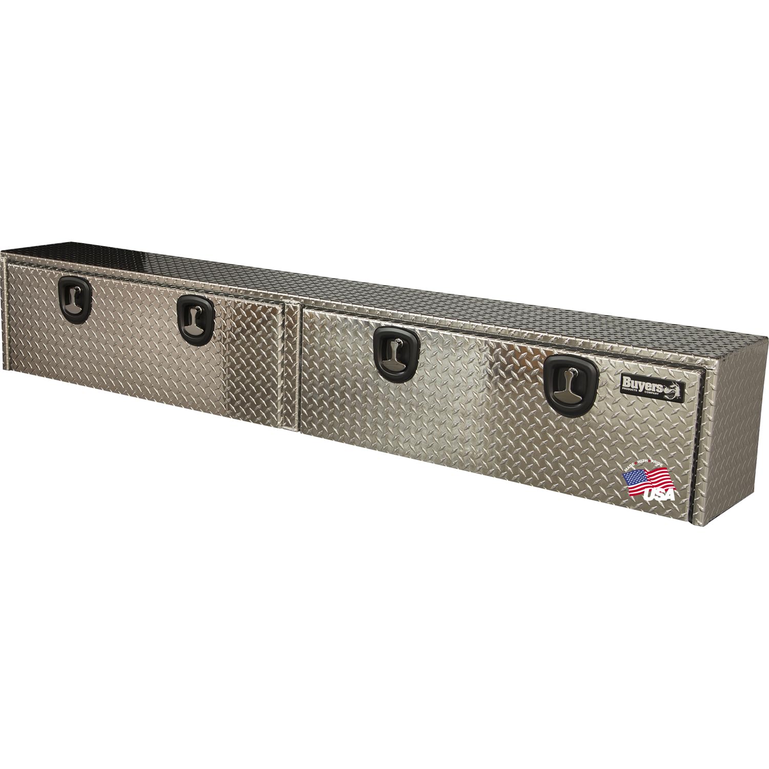 Buyers Products 1701568 Silver Aluminum Diamond Tread Topsider Truck Tool Box, 96x18x16 Inch, Made in USA, Professional Grade, Heavy Duty, Corrosion Resistant, Dual Drop Doors, Compression Latch