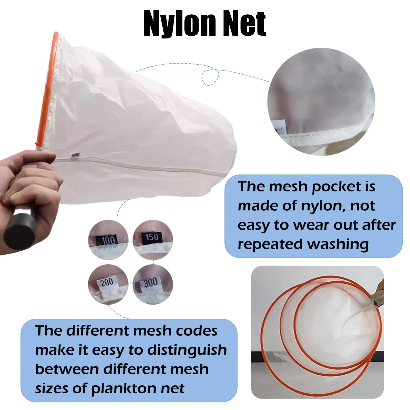 Planktonnetz Planktonnetz Und Sammelfläschchen – 35 Cm Durchmesser, 30 80 120 200 400 500 Maschen Nylon-Probennetz/Ultrakompaktes Plankton-Sammelnetz(300 mesh)