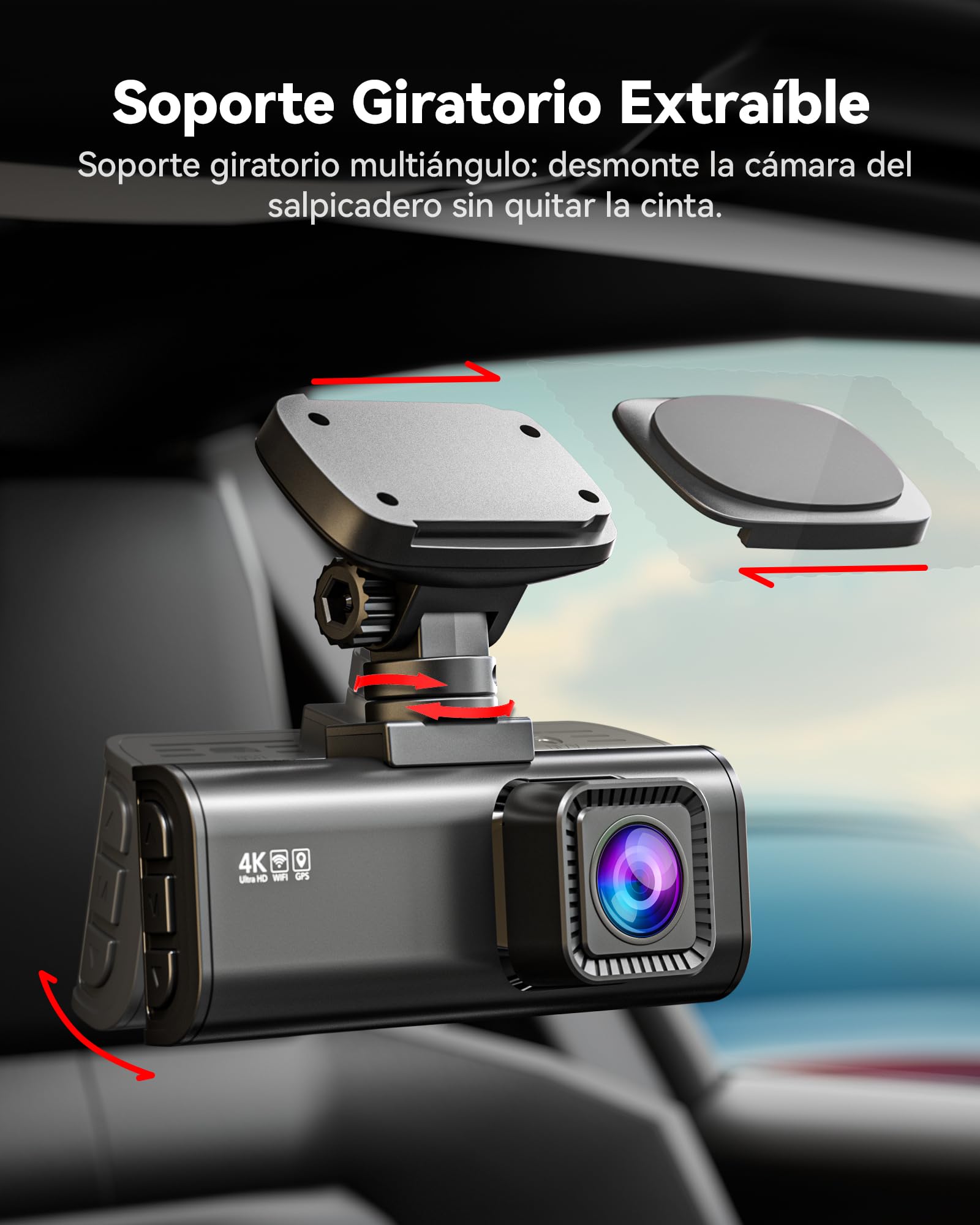 REDTIGER 4K Dash CAM Coche, Sensor STARVIS 2 con Tarjeta de 64GB, 4K/2.5K+1080P Dashcam Dual con WiFi Integrado, GPS, 3.18" IPS, Gran Angular de 170°, Vigilancia de Aparcamiento 24/7