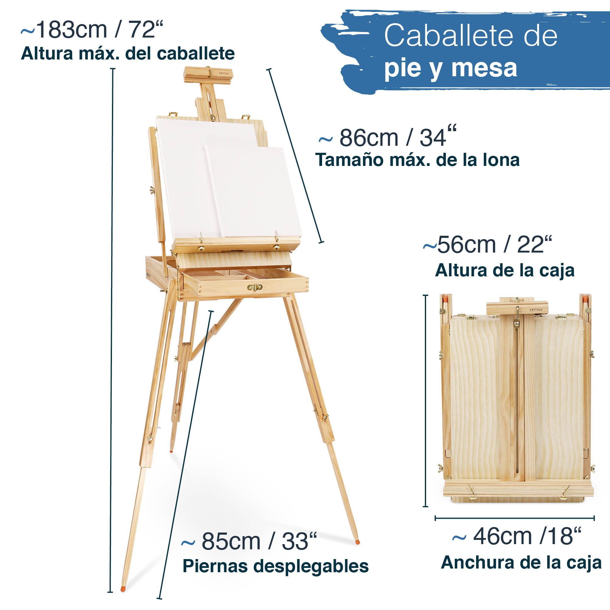 Artina Set Pintura con Caballete 30 Piezas Maletín para Artistas | Pinturas acrílicas lienzos pinceles y espátulas kit acrílica para principiantes regalo Natale Madrid