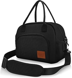 Aosbos Borsa Termica Porta Pranzo Donna Borsa Frigo Portatile, Porta Pranzo Borsa con Tracolla Grande Capacità per Picnic/All'aperto/Barbecue/Campeggio/Lavoro, Nero