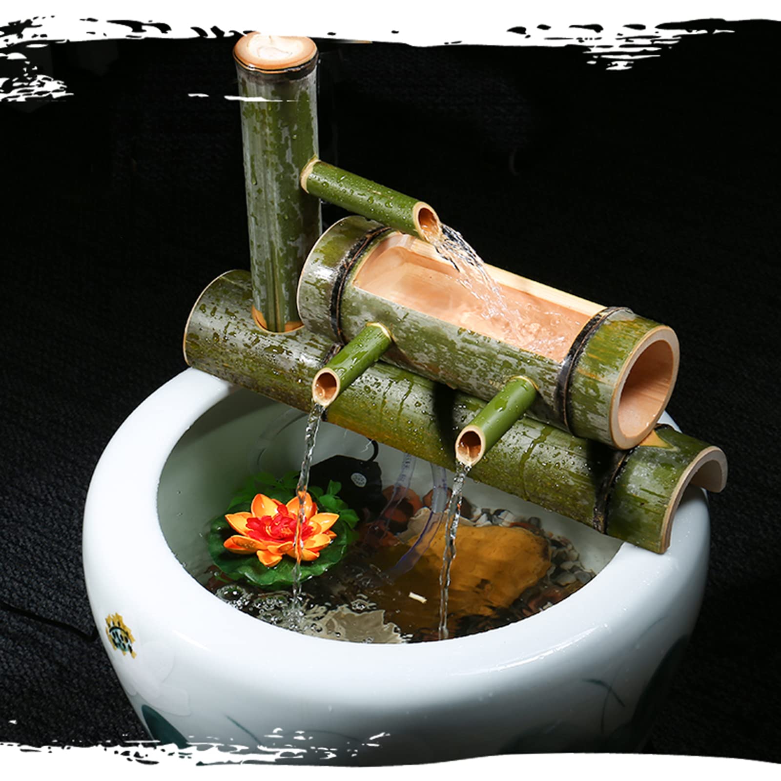 Fontana d'acqua in bambù con pompa per esterni, decorazione per laghetto, 100% fatta a mano, per interni ed esterni, creativa, 40 cm