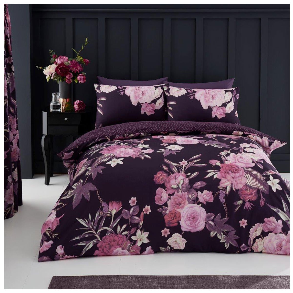 GC GAVENO CAVAILIA Gaveno Cavailia Luxurious Bed Set with Duvet Cover and Pillow Cases, Polyester-Cotton, King, Flora Purple