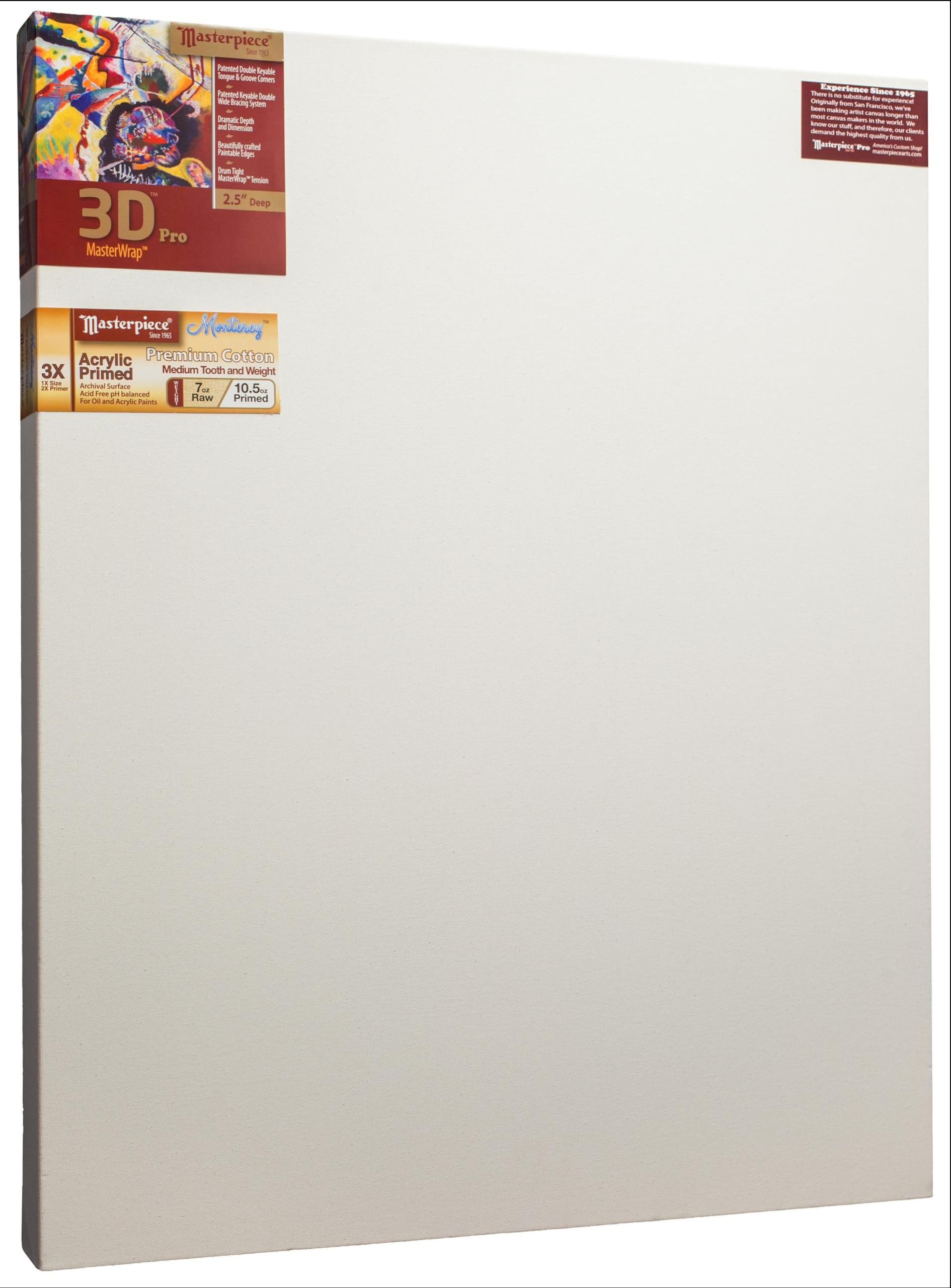 MASTERPIECE Z1DM-3052 3D Pro 2.5" Deep Monterey 10.5 oz Cotton Medium Texture Stretched Canvas 30" x 52" White