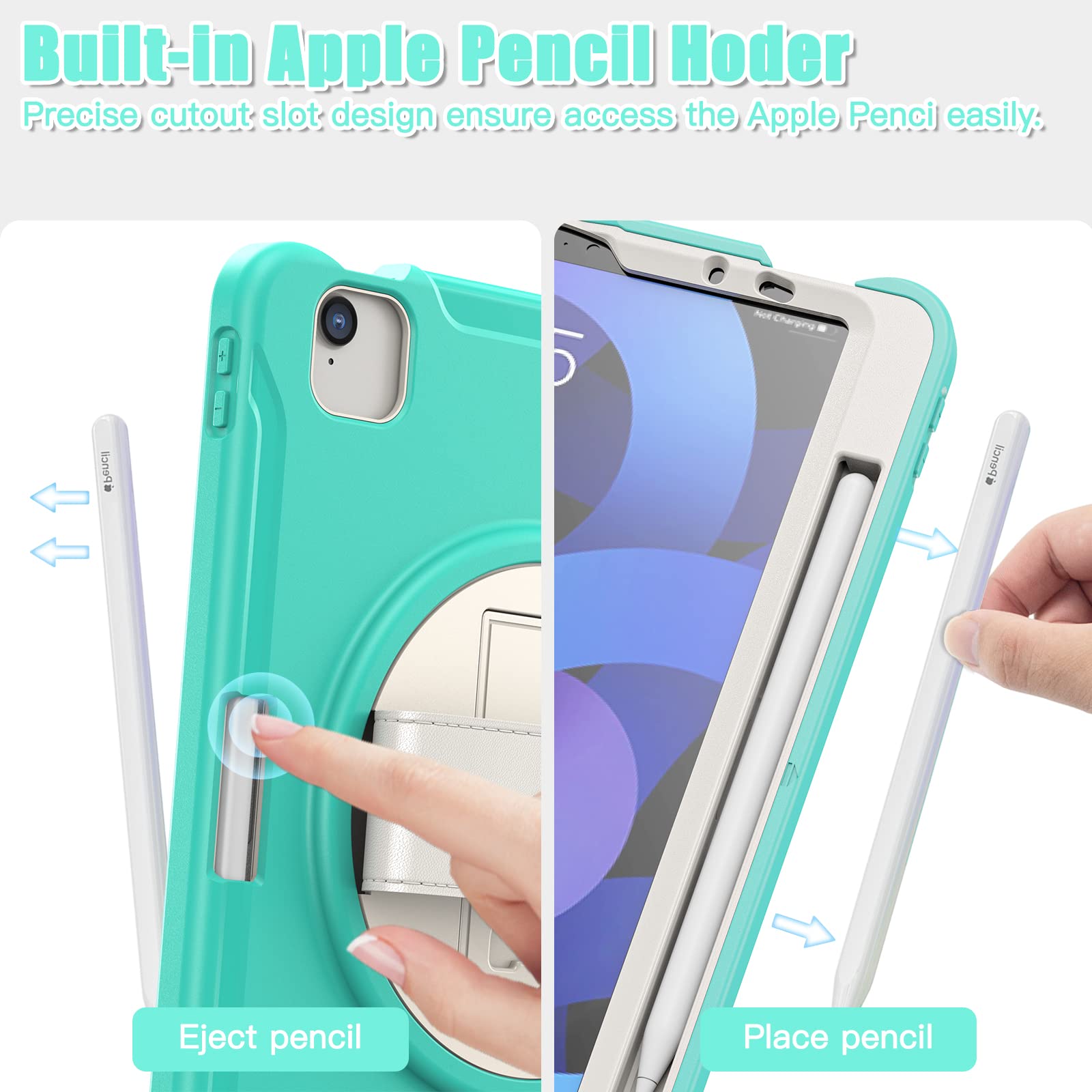 Case for iPad 5th/ 6th Generation 9.7 Inch 2017 2018, iPad Air 2 Case with Screen Protector, Swivel Stand - Image 2