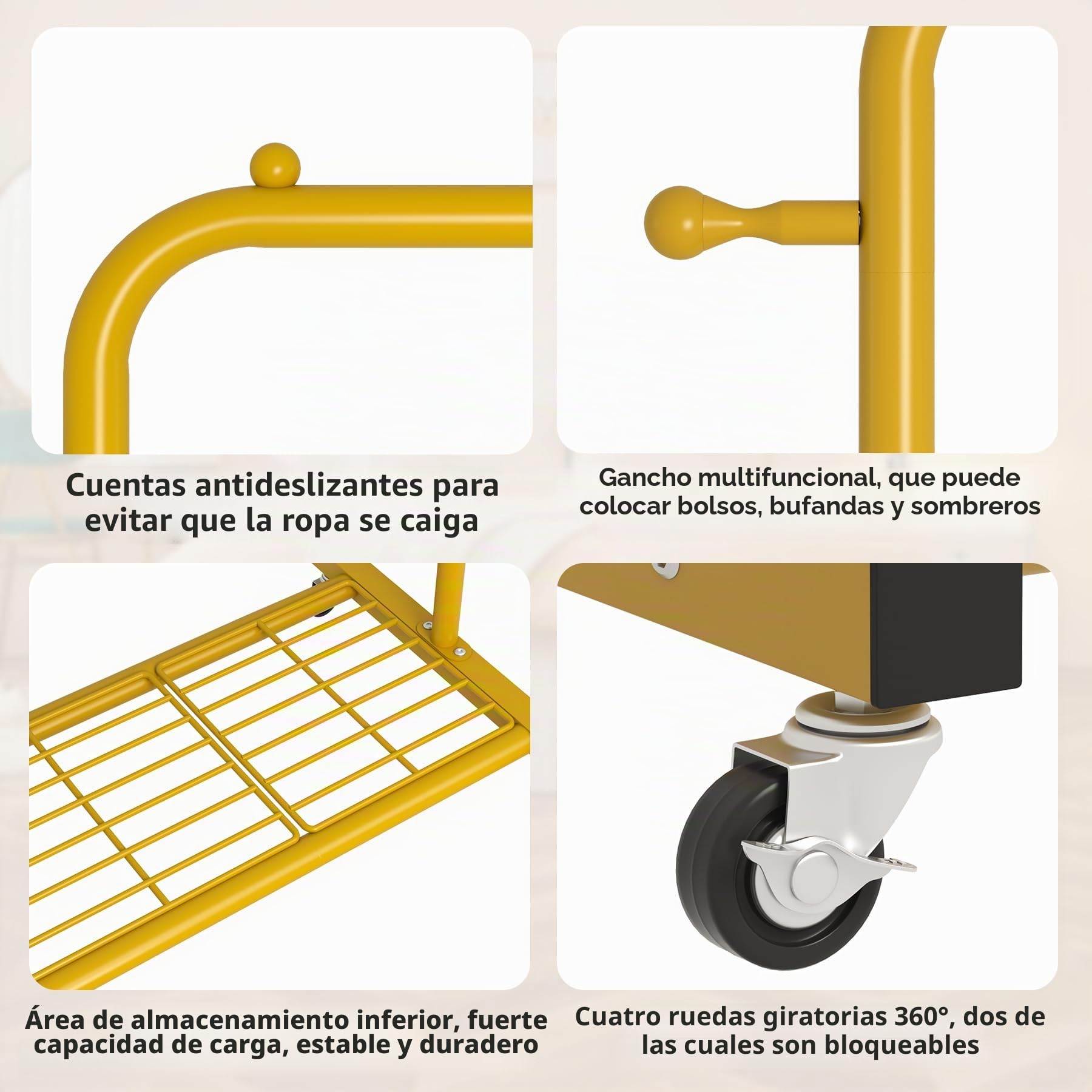 Sywhitta - Perchero con ruedas y estante inferior de malla, estructura metálica resistente, para ropa, abrigos y faldas, 101 x 40,6 x 164 cm (largo x ancho x alto), dorado