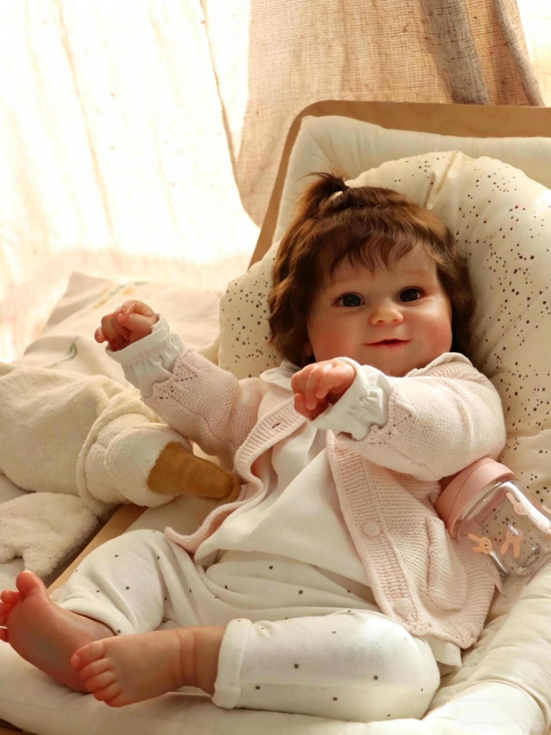 RXDOLL Realistyczne lalki Reborn Baby Dolls Girl Cloth Body Baby Dolls, 61 cm, realistyczne lalki niemowlęce, które wyglądają jak prawdziwe, miękkie winylowe silikonowe lalki Reborn z ukorzenionymi