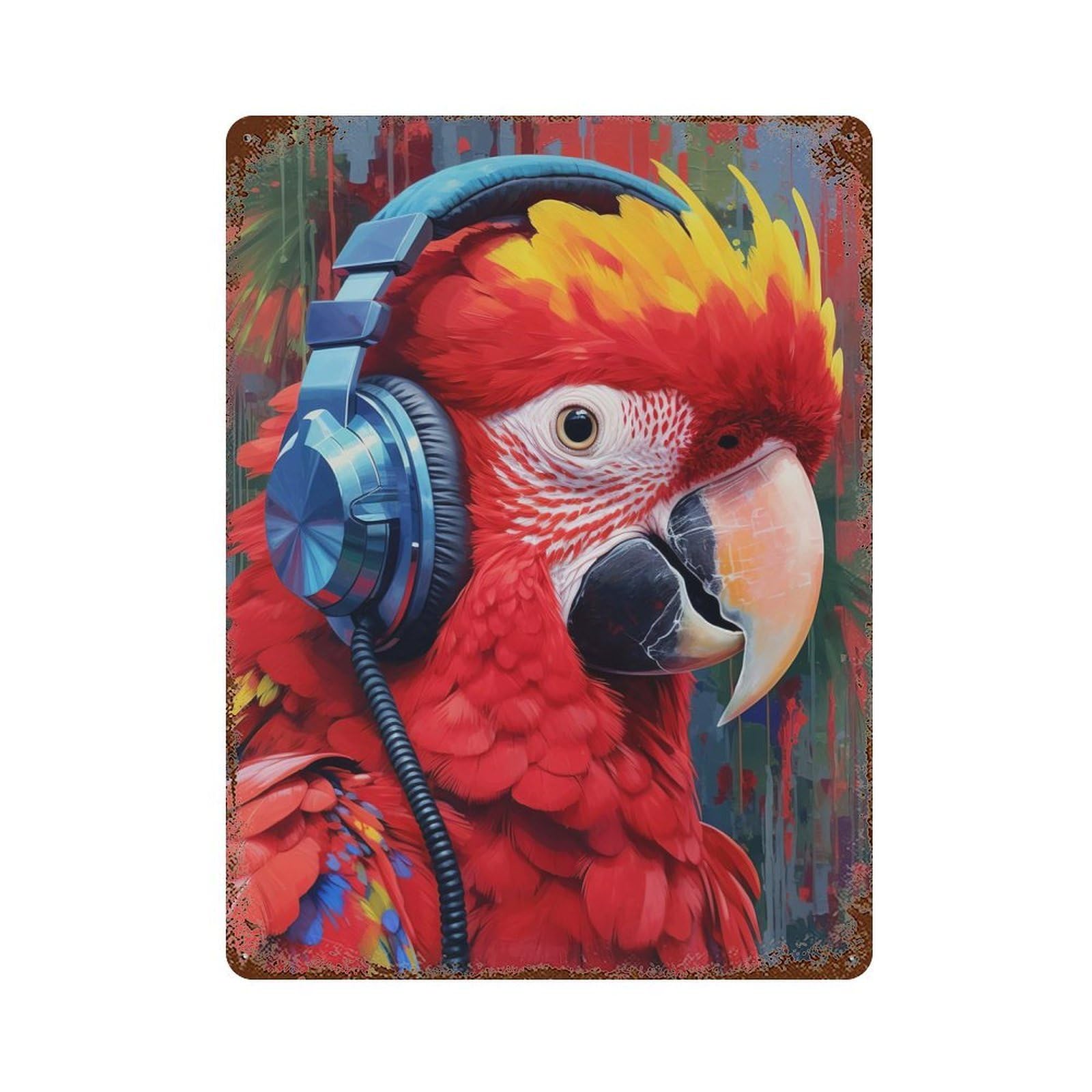 Scarlet Macaw 15.7"x11.8" Aged Metal Wall Plaque, Novelty Wall Decor for Garage, Bar And Workshop Decor
