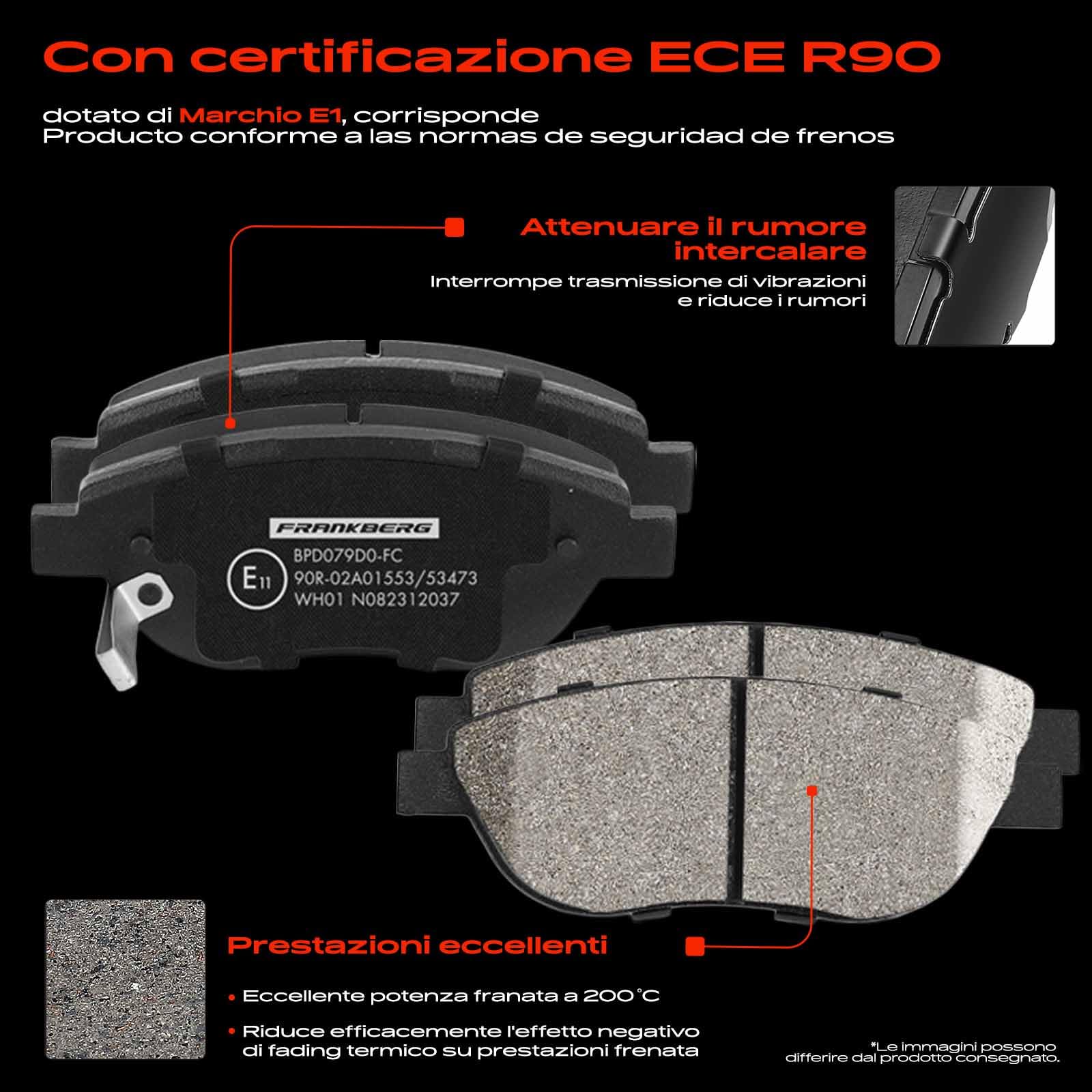 Frankberg Set freni incl. 2x Dischi Freno + 4x Pastiglie dei Freni Anteriore Compatibile con 500L 351 352 Replace# 51884303,51937218