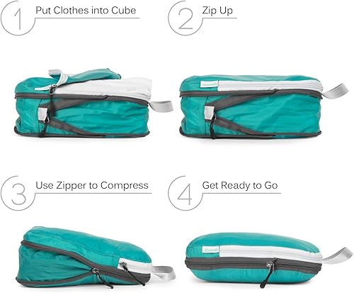 Miniatura 4 de Juego de 3 organizadores de embalaje de equipaje, cubos de compresión para maletas, color verde