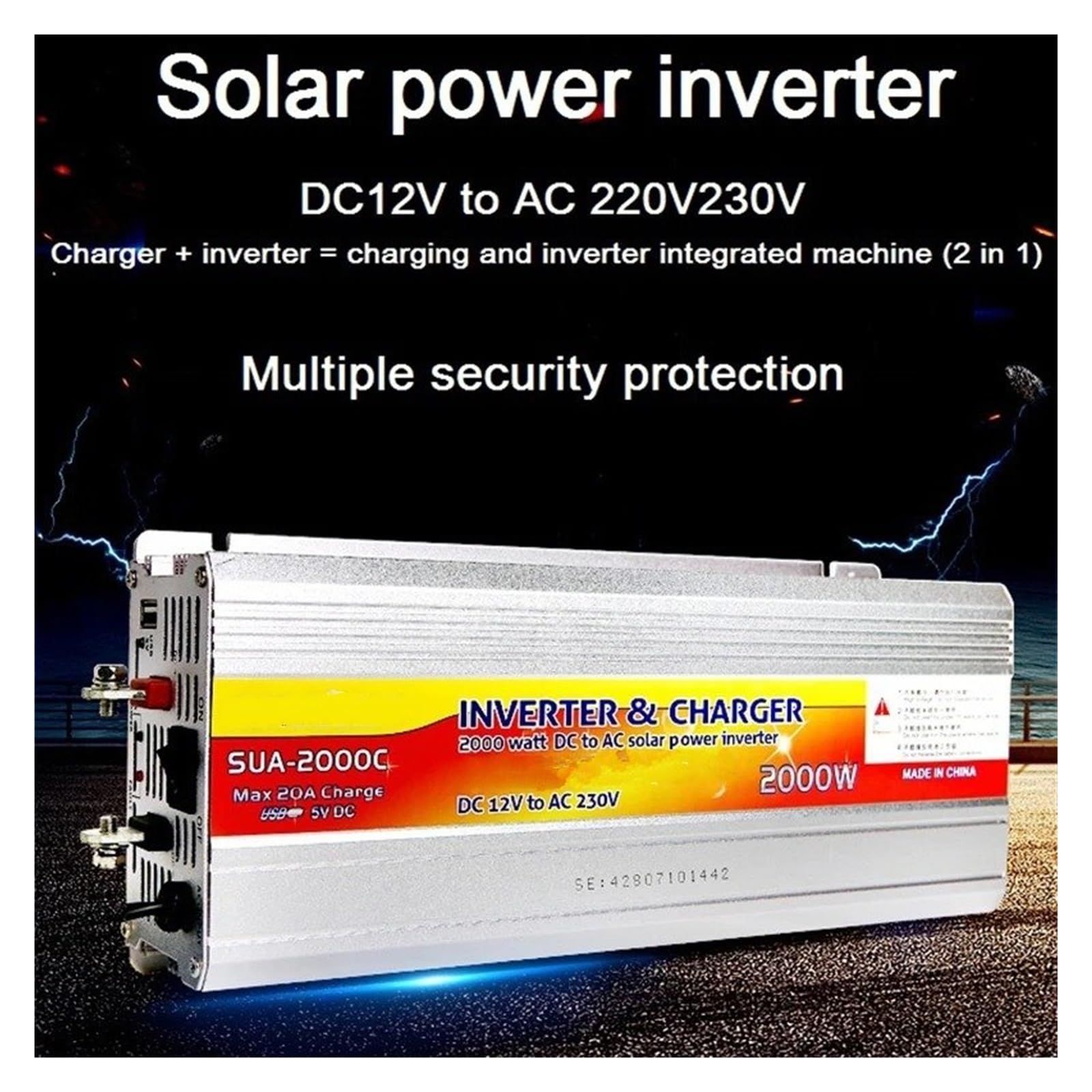 Transformador Inversor Solar Híbrido De 12 V Y 220 V, Cargador, Transformador De Voltaje, USB, 500 W, 1000 W Y 2000 W, Adaptador para El Hogar. Inversor(12V 2000W)