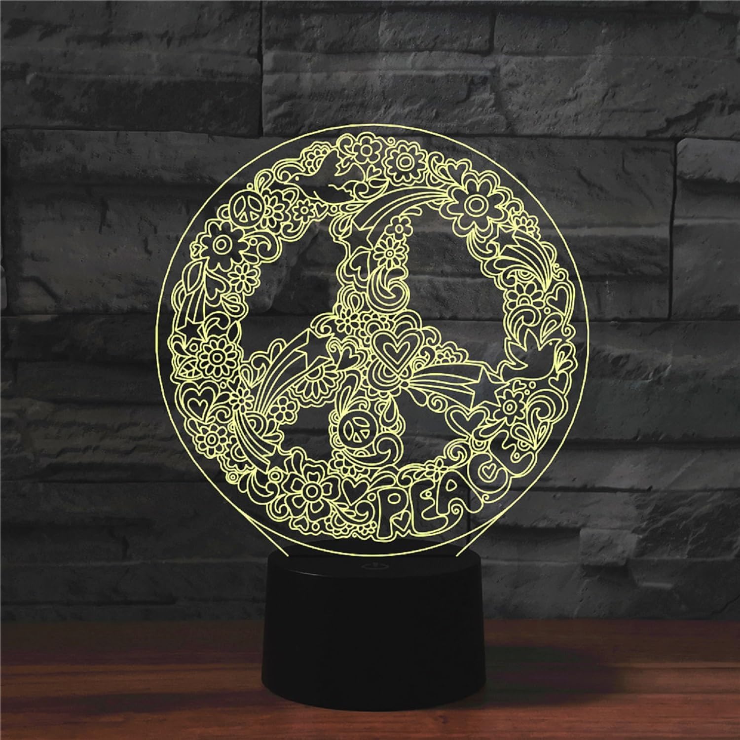 Peace Pattern 3D Illusion Night Light Touch Table Desk Lamp with Remote Control 16 Colors Optical USB LED Night Light for Kids Gift Room Decoration
