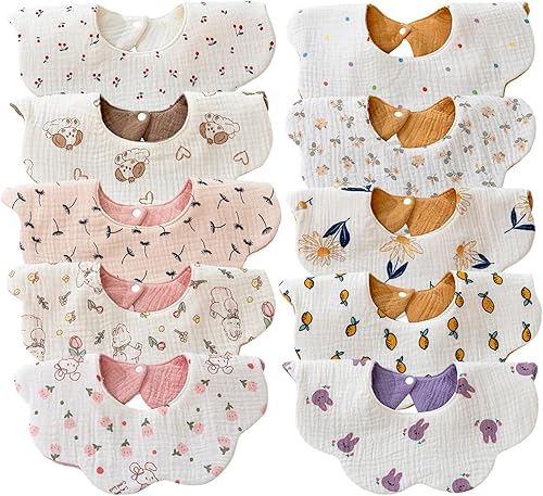 Miniatura 10 de EllieHouse Baberos para bebés para niñas y niños, paquete de 10 baberos de muselina de algodón para bebés y niños pequeños