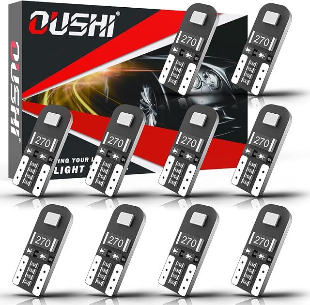 T10 LED Bulb, OUSHI Canbus Error Free W5W 501 194 168 2825 High Power 2835 Chipset 12V Replacement Bulbs for Car Interior Dome Map Door Courtesy License Plate Lights, Blue(Pack of 10)