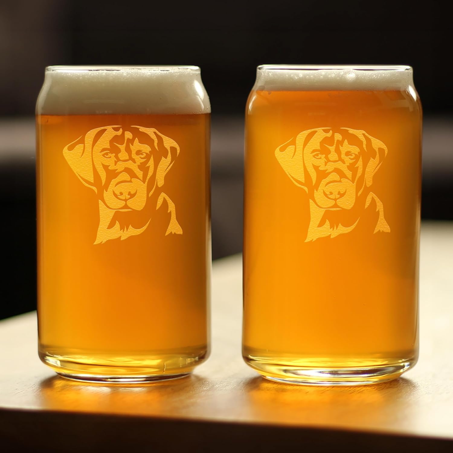 Black Lab Face - Labrador Retriever Beer Can Pint Glass - Fun Unique Dog Themed Decor Gifts for Men & Women - Set of 2-16 oz