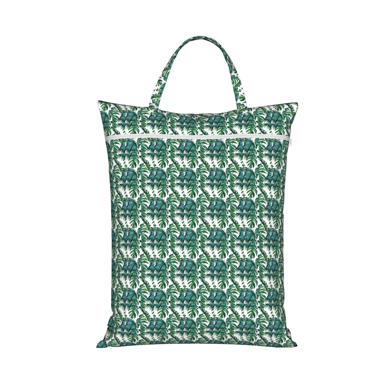 Pphgut 1 Pc Green Banana Leaves Print Travel Laundry Bag Portable Dirt Clothes Bags Daily Hiking Camping Vacation
