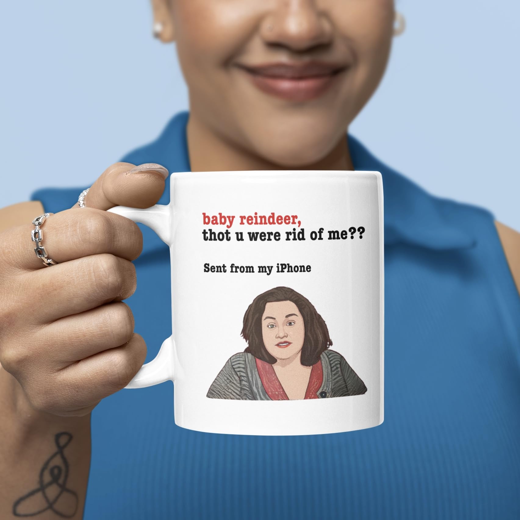 Plumfoolery Baby Reindeer Mug & Coaster Martha email thot u were rid of me Funny Gift for Women (White), 11 fl ounces - Image 2