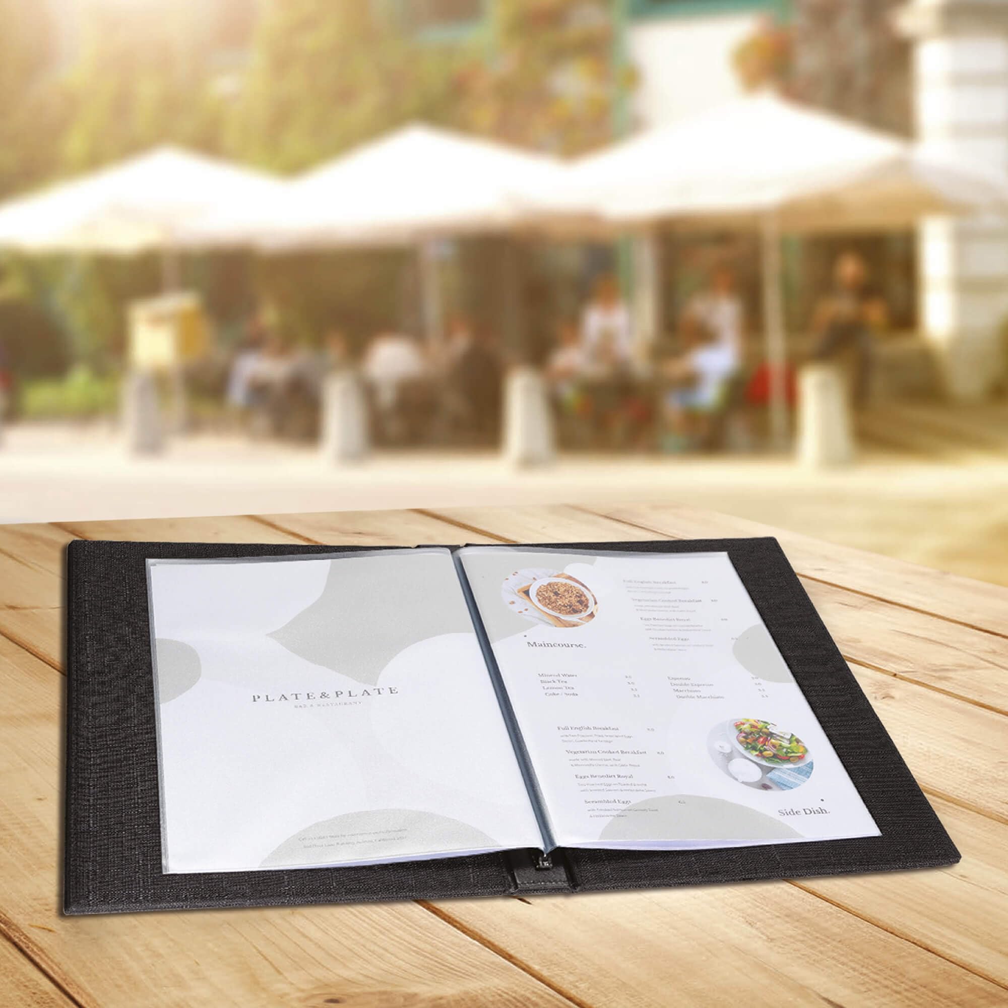 EUROPEL Menühalter - A4 Dokumentenmappe für Restaurants, Hotels, Cafés und Bars - Präsentationsbuch mit transparenten Taschen (6 Taschen, 12 Seiten), Schwarz