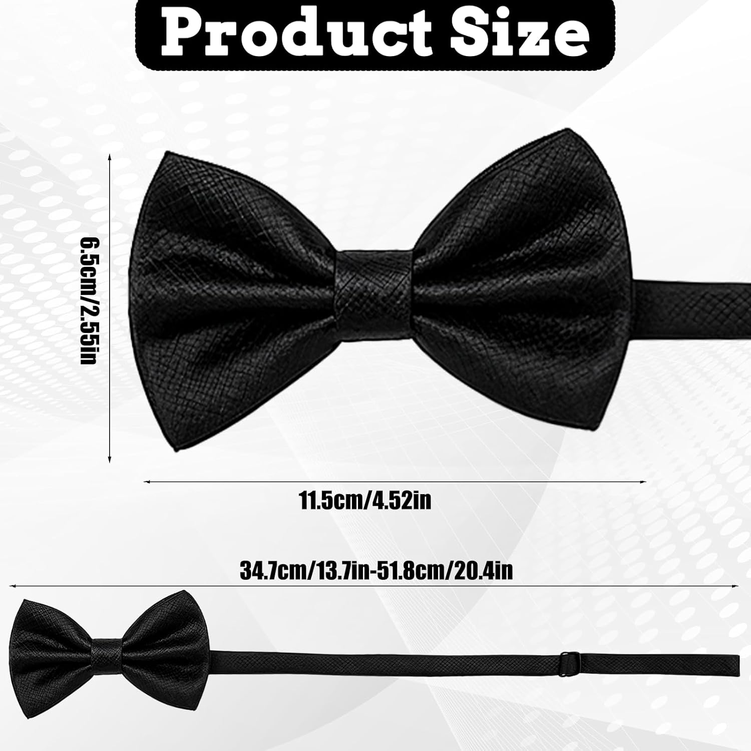 Mens Black Bow Tie Clip on Bow Tie Classic Formal Neck Bowties Black Pre-Tied Bow-Ties Adjustable Solid Color Quality Bowtie Formal Neck Bowties for Banquet Carnival Party Wedding Fancy Dress - Image 2