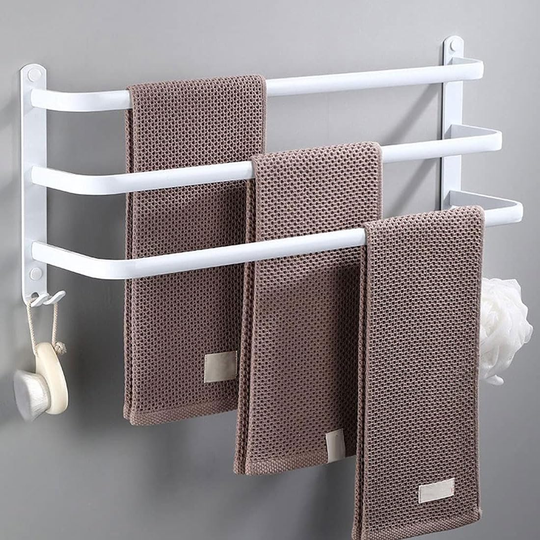 Nvdsivee White 3 Layer Aluminum Wall Mounted Space Saving 3 Layer Towel Rail For Bathroom, Hotel, Kitchen (50Cm, White)