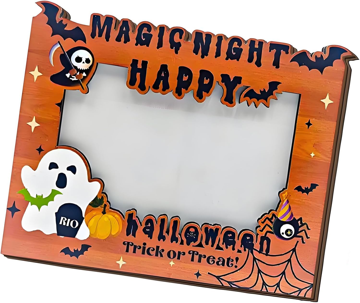 Halloween Wood Picture Frame Dark Skull Desktop Ornament Retro Styles Photo Frame Suitable for Home Decorating Holiday Table Highlight