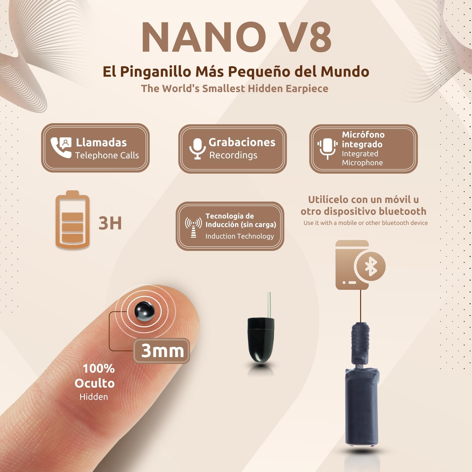 PingaOculto Pinganillo Bluetooth Movil para Examenes Oculto Iman Mini Invisible con Microfono - Auriculares Invisibles Espia Inalambrico para Copiar en Examen (Pinganillo Imán V8 + VIP Pro UltraMini)