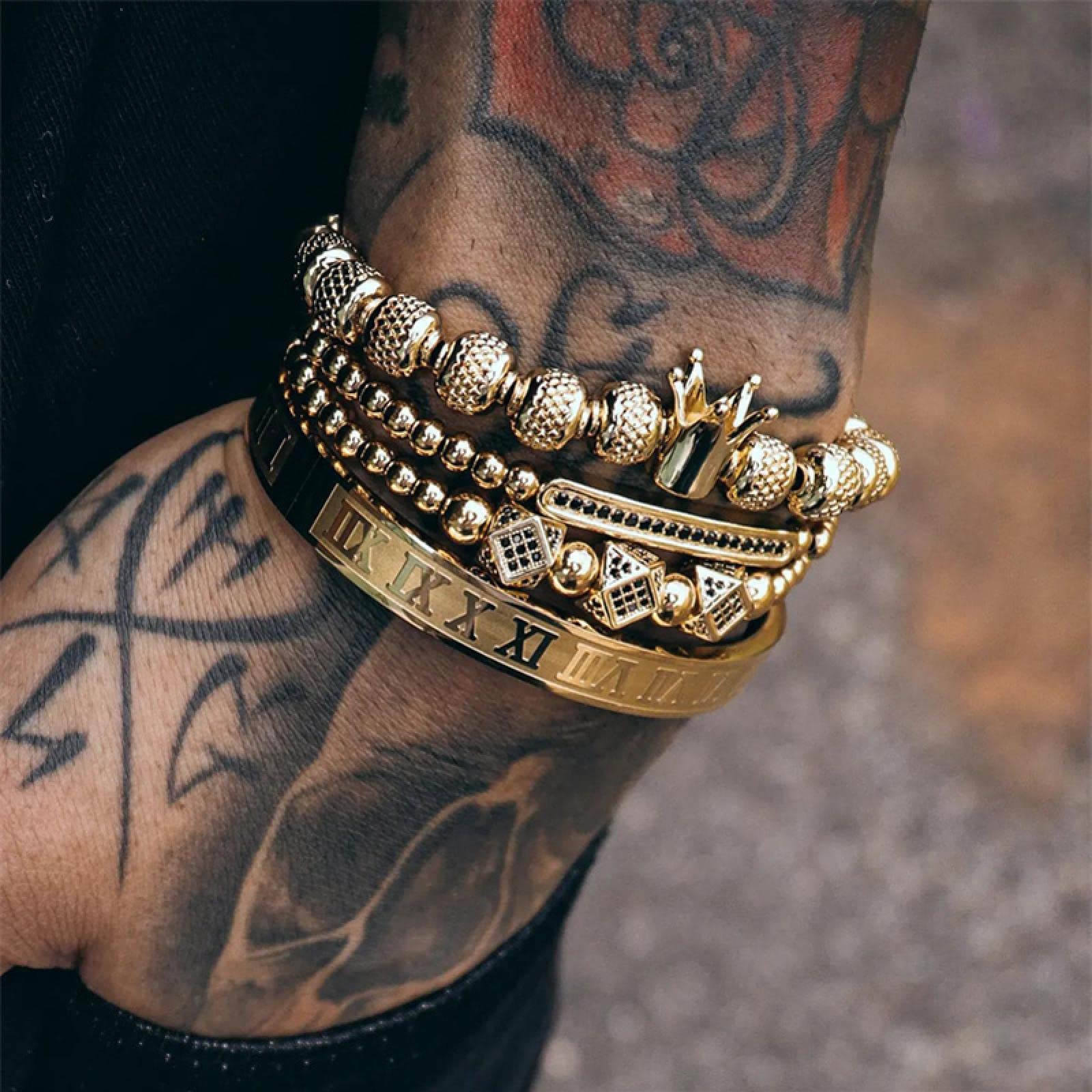 Armband Herren Armbänder Armreif Damen Männer Geschenk 4 Teile/Satz Neue Klassische Krone Lange Charme Männer Armband Geschenk