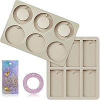 Vista 1 de Patelai 2 moldes de silicona para derretir cera de resina de Navidad, molde de llavero redondo rectangular de fundición epoxi para fabricación