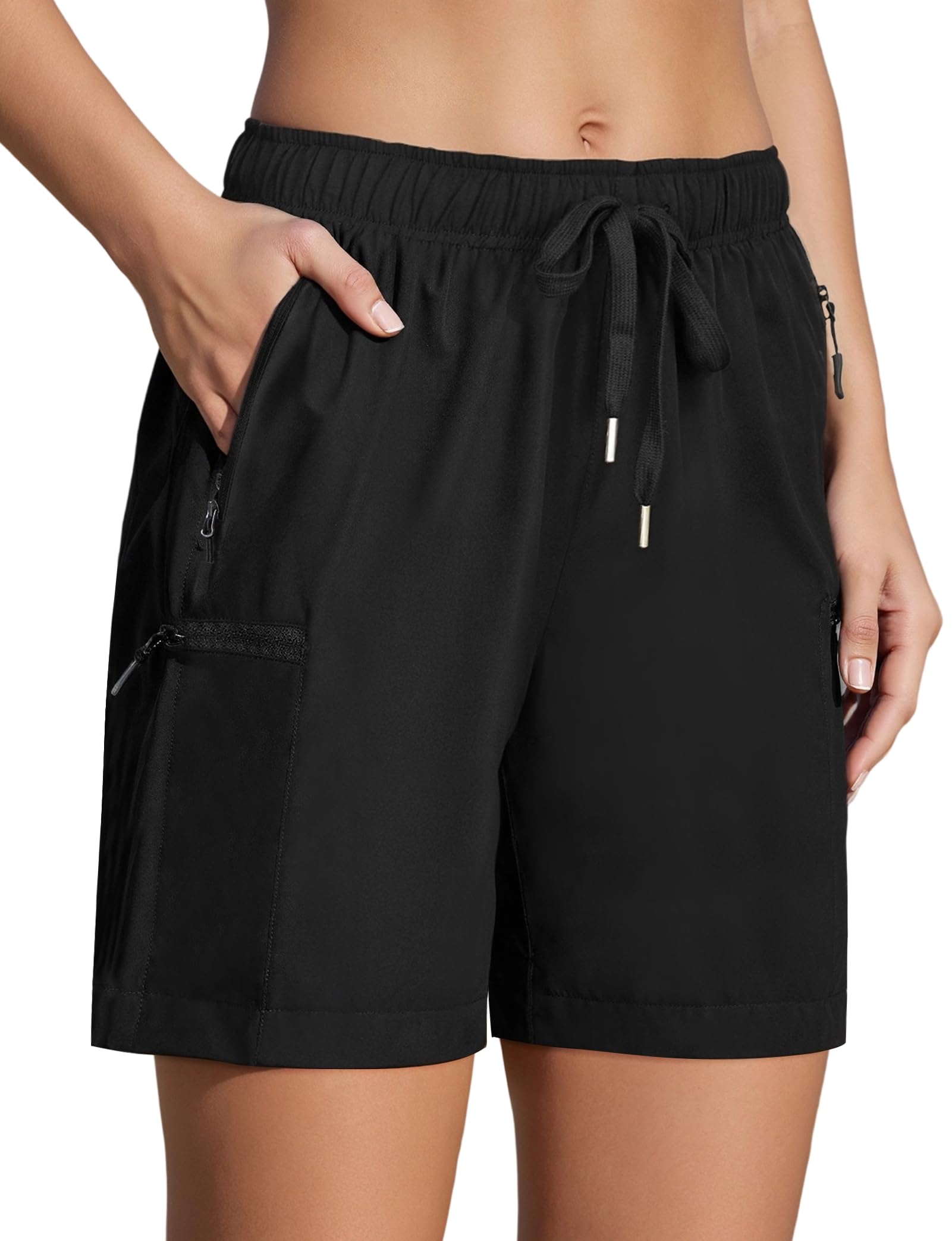 Women's Hiking Shorts Quick Dry Lightweight Cargo Pants Water Resistant Athletic Shorts with 4 Zipper Pockets-image-47