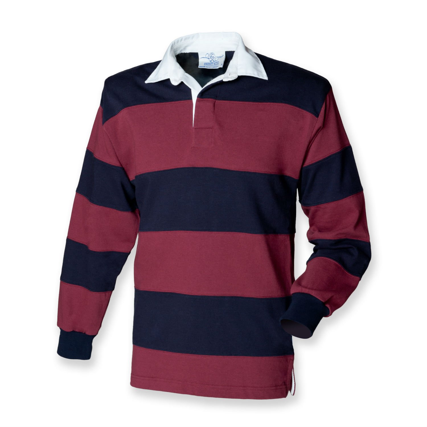 Front Row Hooped Long Sleeve Rugby Shirt in Burgundy/Navy XL