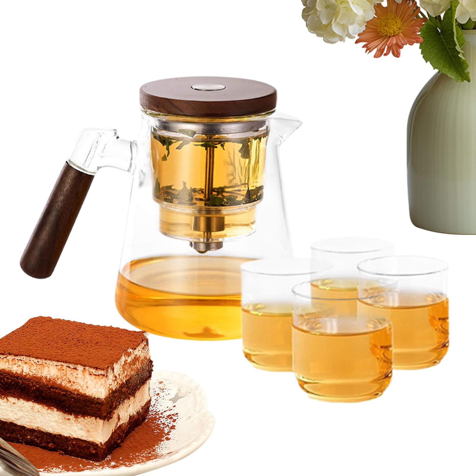 Con colador de té para té suelto, de huevo, infusor de té con 4 tazas