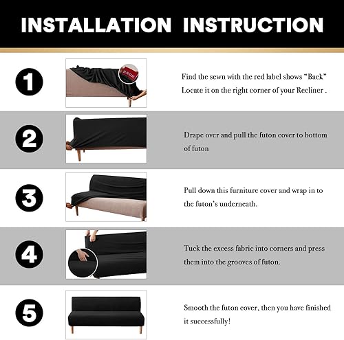 Vista 110 de PrinceDeco Funda elástica para futón sin brazos, funda para futón tamaño matrimonial/queen, funda para sofá futón, funda protectora de muebles
