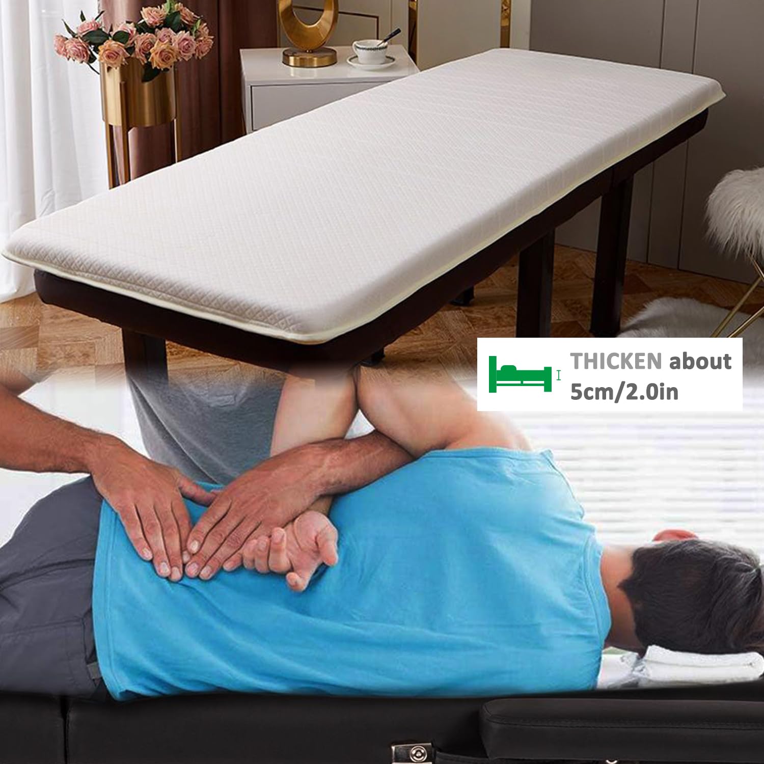 Dessus de table de massage en mousse à mémoire de forme 5 cm antidérapant pour lit spa camping voyage 60 x 180 cm Gris