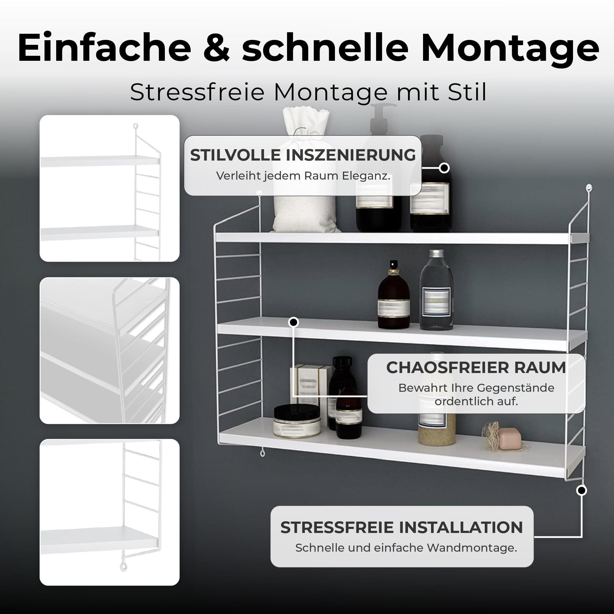 [en.casa] Modulares Wandregal Strängnäs Metallregal Weiß Hängeregal mit 3 Regalböden Badregal Küchenwandregal Wandablage Wohnzimmer