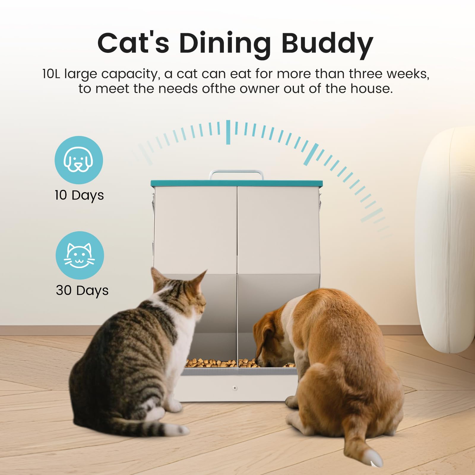 10L Distributore Automatico di Cibo per Gatti e Cani, Dispenser di Cibo Secco per 2 Gatti, Distributore Automatico di Cibo per Animali Domestici per Cani
