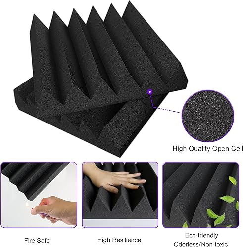 Miniatura 4 de TroyStudio Paneles de espuma acústica gruesa, 12 x 12 x 3 pulgadas, 12 piezas de espuma de banda ancha que absorbe el sonido, azulejos acolchados