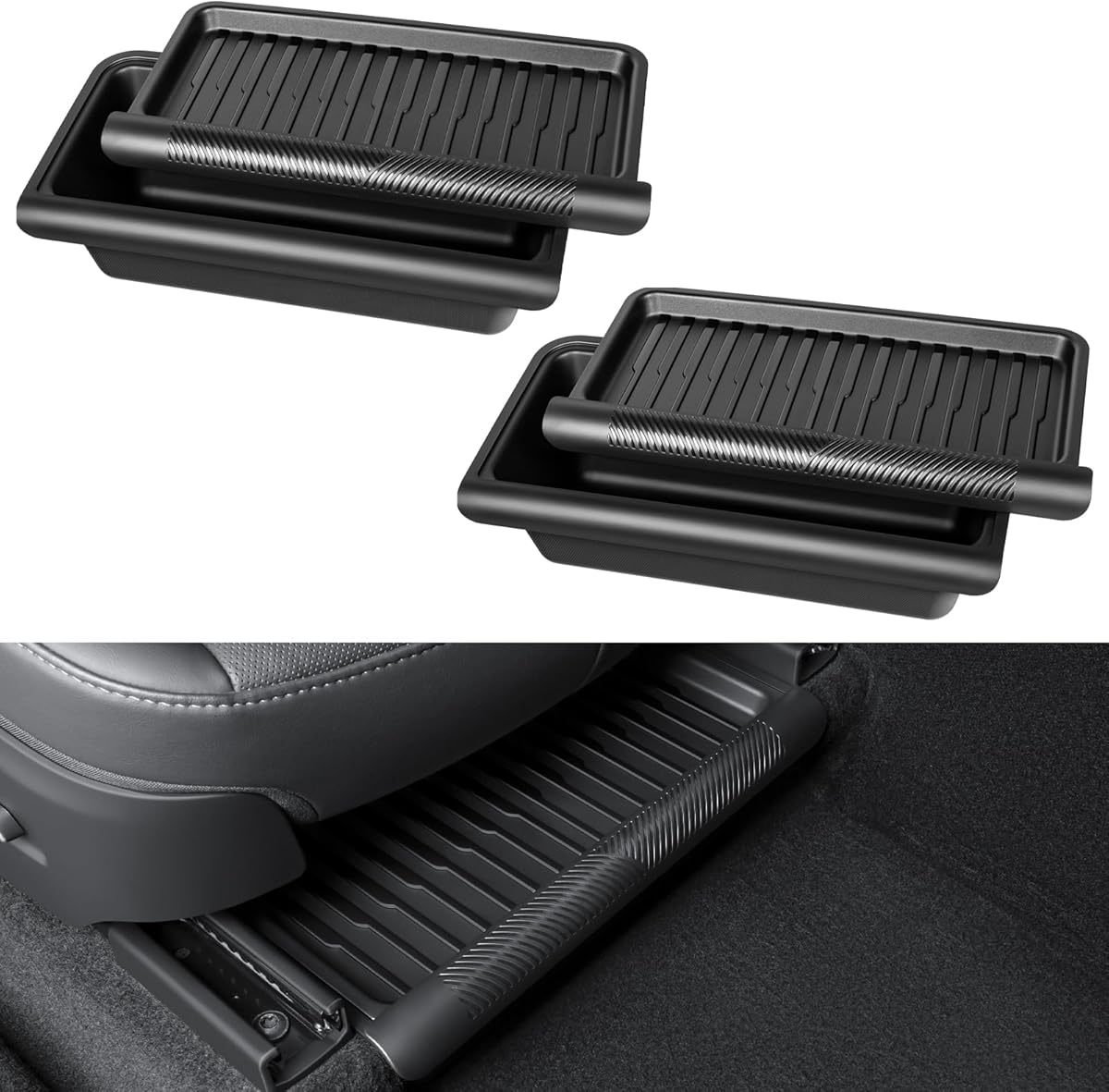 2PCS Under Seat Storage Box for 2026 Tesla Model Y Juniper,Hidden Organizer Tray Underseat Bins with Lid Cover for 2025-2026 Tesla New Model Y Juniper (Launch Series) Interior Accessories