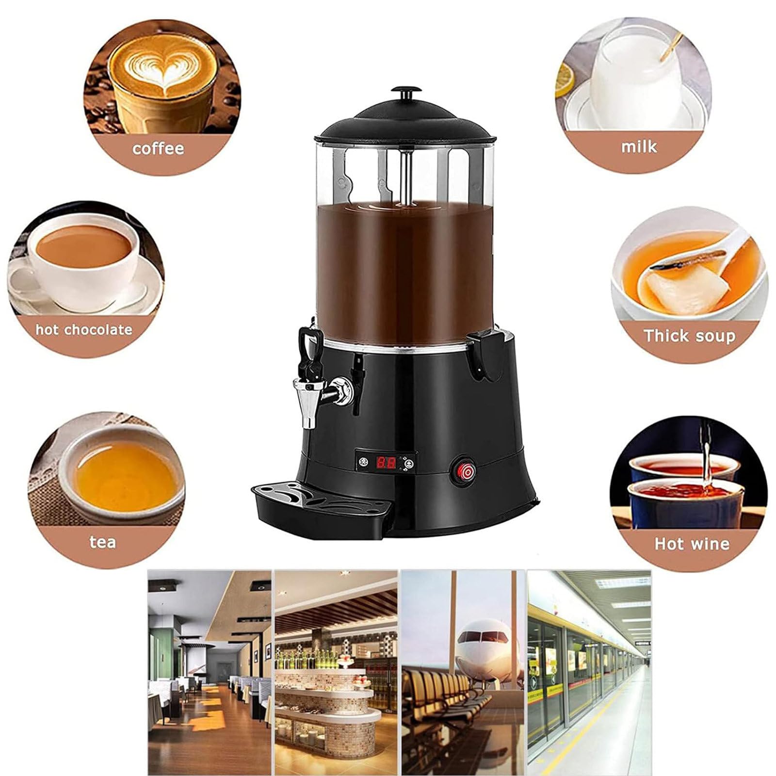 Distributore di Cioccolata Elettrica, Scalda Bevande Calde A Temperatura Regolabile, Materiale in Acciaio Inossidabile, per Riscaldare Cioccolata Calda, tè al Latte, caffè,10L