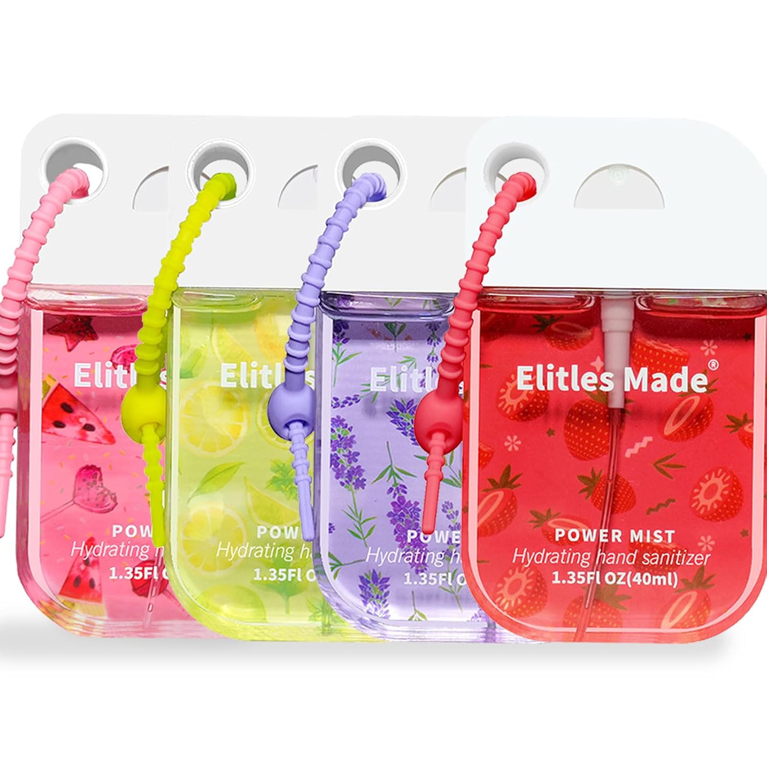 Hand Sanitizer Spray, 4Pack Spray Hand Sanitizer Travel Size With Cute Keychain, Scented Power Mist Hydrating for Kids Christmas Gifts, 1.35FL.OZ (Watermelon,Strawberry,Lemon,Lavender