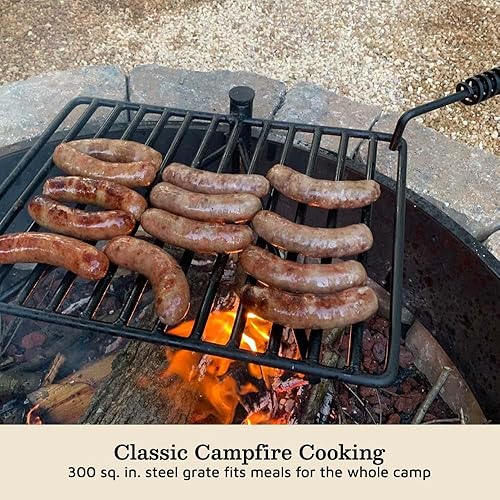 Miniatura 4 de Ash & Ember - Anillo de acero para hoguera de 24 pulgadas con rejilla de cocción, rejilla giratoria de 15.5 x 19.5 pulgadas con mango de resorte,