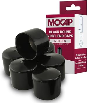 MOCAP - Premium Black Round Vinyl Caps - Protective End Caps for Metal Tubing, Pipes, Rods, Tubes - Durable Vinyl End Cap for Industrial & Home Use - Made in USA 2.250" x 1.500", Set of 5