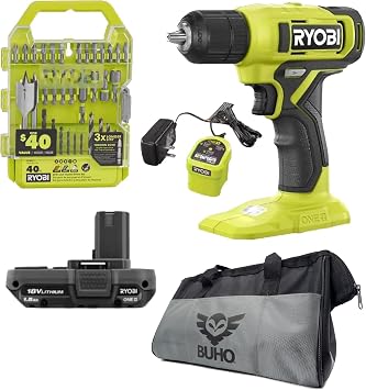 Ryobi 18V Drill Set with Lithium-Ion Battery, Charger, Bits & Bag
