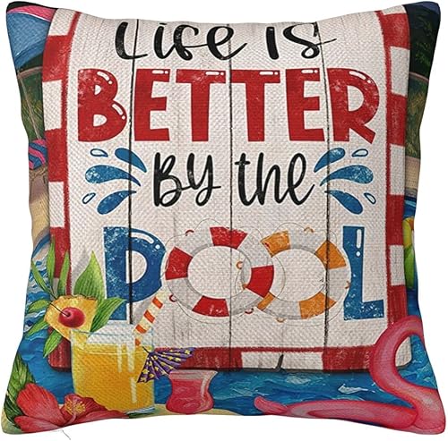 KAMIAK Life is Better by The Pool - Fundas de almohada de verano para sofá, decoración rústica del hogar para sala de estar, dormitorio, cojín de disponible en Yaxa Colombia