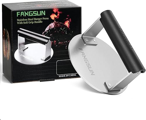 Miniatura 16 de FANGSUN Prensa de hamburguesas con mango antiquemaduras, triturador de hamburguesas de acero inoxidable de 5.8 pulgadas, prensa redonda