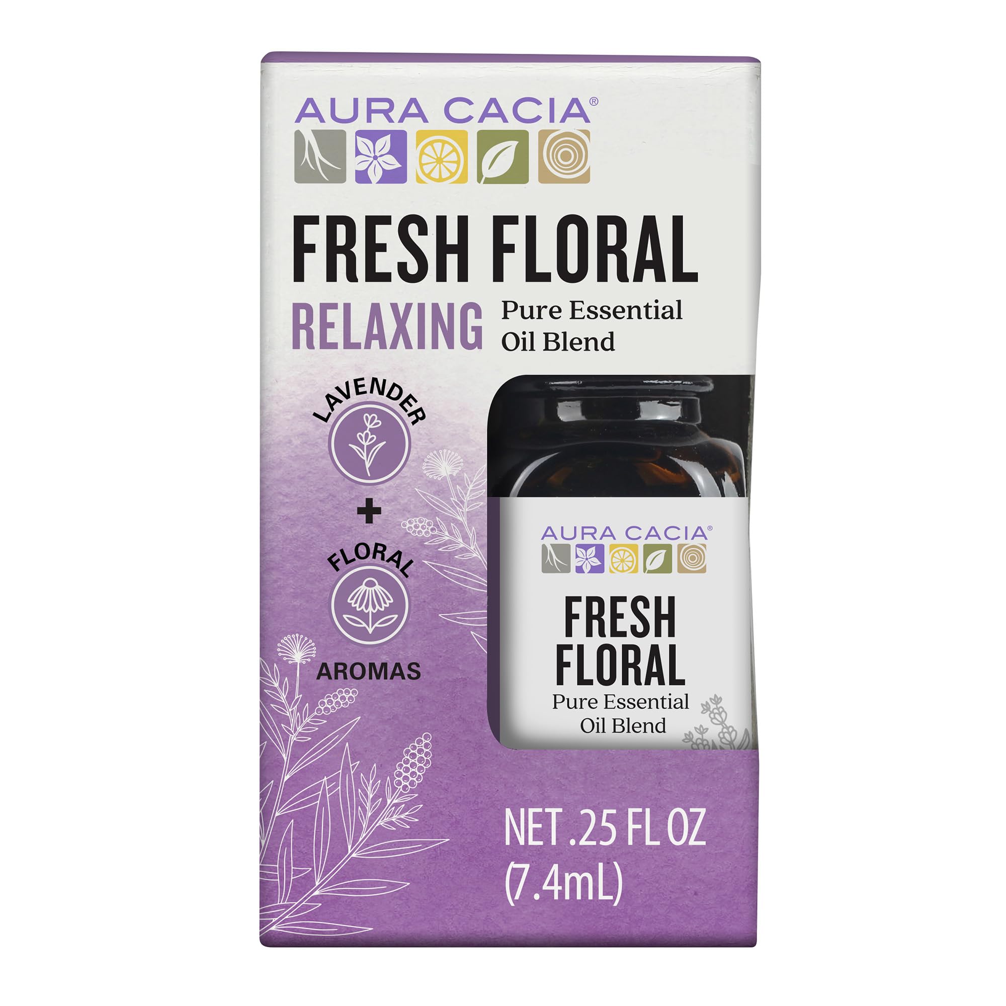 Aura Cacia Fresh Floral Essential Oil Blend, Boxed 0.25 fl. oz. - Light Aroma, No Synthetic Fragrances