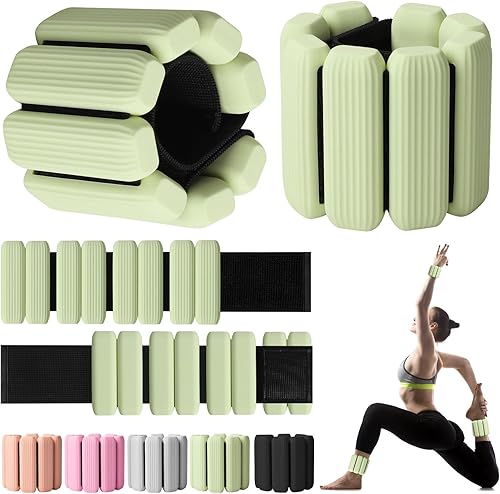 Vista 12 de Pesas de muñeca, paquete de 2 pesas ajustables para muñeca y tobillo para mujeres/hombres, brazaletes de muñeca de silicona para caminar, yoga