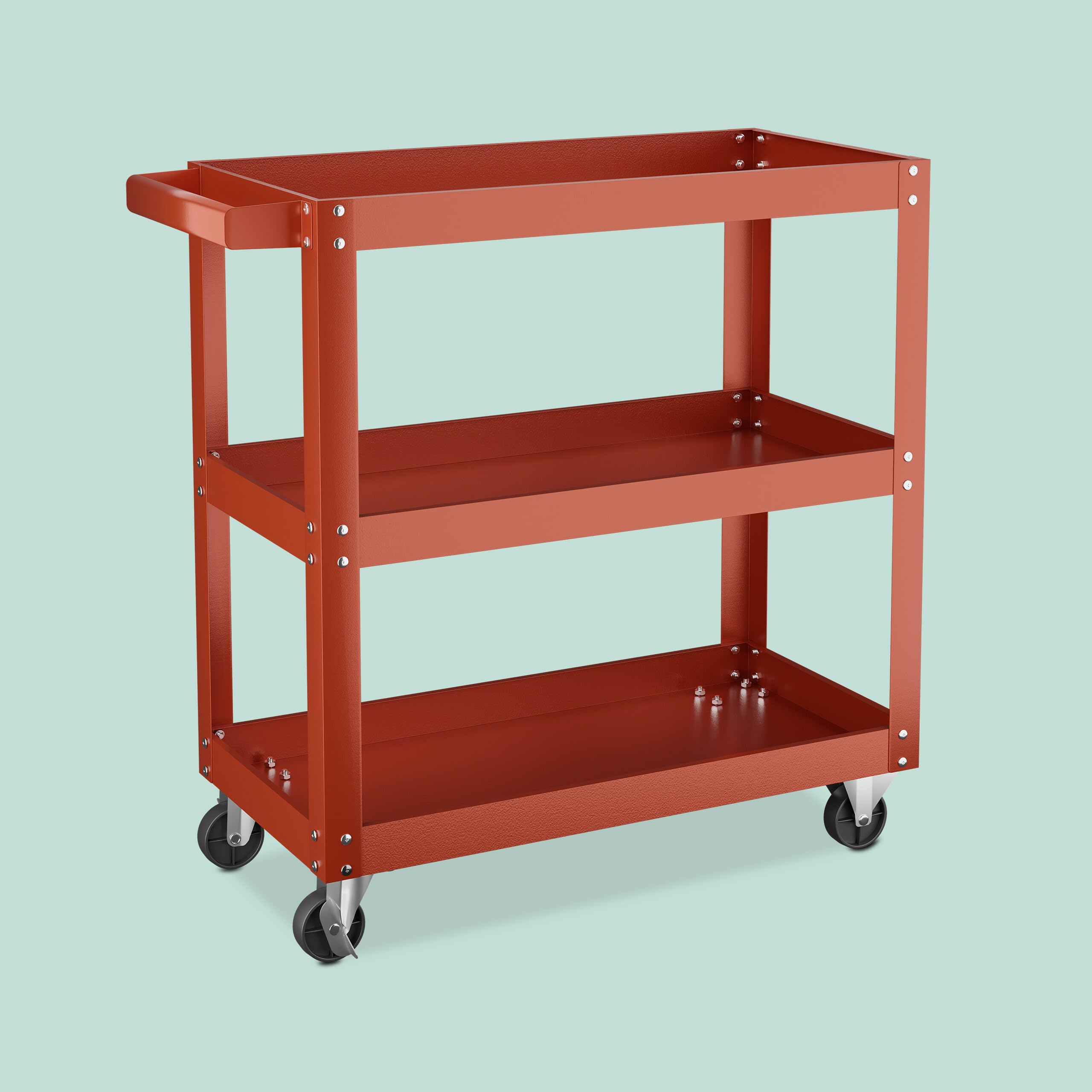 Relaxdays Carrello Portautensili Officina, Carrellino a 3 Ripiani Porta Attrezzi Lavoro, 76x78x35 cm, Max. 100 kg, Rosso